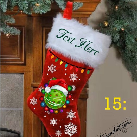 Personalized Merry Christmas Stocking Name/Custom Red Plush with Printed Lights - Picture 13 of 16
